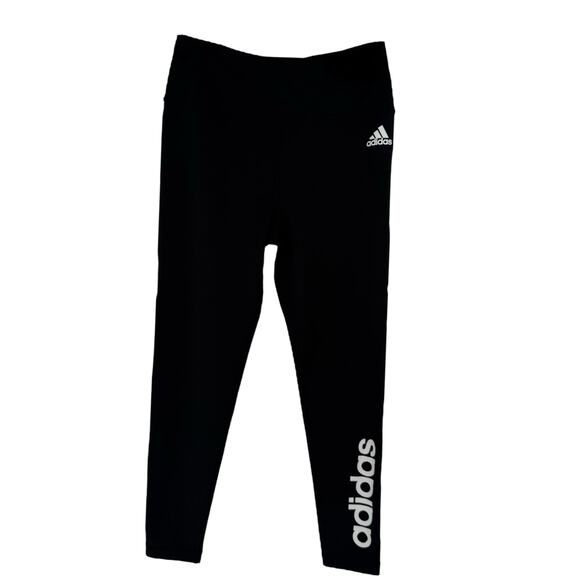 Adidas Logo Black Leggings Women's Size M Black White Athletic - Picture 1 of 8